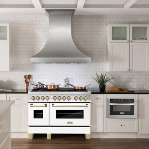 ZLINE Autograph Edition 48 in. 6.0 cu. ft. Legacy Dual Fuel Range with 7 Burner Gas Cooktop and 2 Electric Ovens in Satin Stainless Steel with White Matte Doors and Polished Gold Accents, Open Box-Great Condition