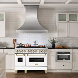 ZLINE Autograph Edition 48 in. 6.0 cu. ft. Legacy Dual Fuel Range with 7 Burner Gas Cooktop and 2 Electric Ovens in Satin Stainless Steel with White Matte Doors and Polished Gold Accents, Open Box-Good Condition