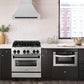 ZLINE Autograph Edition 30 in. Stainless Steel Range Hood with Stainless Steel Shell and Handle (8654STZ-30) in modern luxury apartment kitchen above matching range.