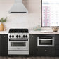 ZLINE Autograph Edition 30 in. 4.0 cu. ft. Legacy Dual Fuel Range with 4 Burner Gas Cooktop and Electric Convection Oven in Stainless Steel and Matte Black Accents (RAZ-30-MB) in a luxury kitchen with matching appliances.