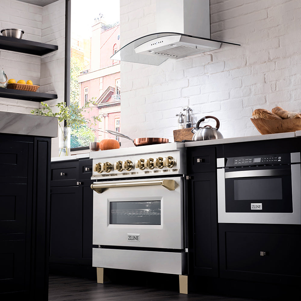 ZLINE Autograph Edition 36 in. 4.6 cu. ft. Legacy Dual Fuel Range with 6 Burner Gas Cooktop and Electric Convection Oven in Stainless Steel and Polished Gold Accents, Open Box-Good Condition