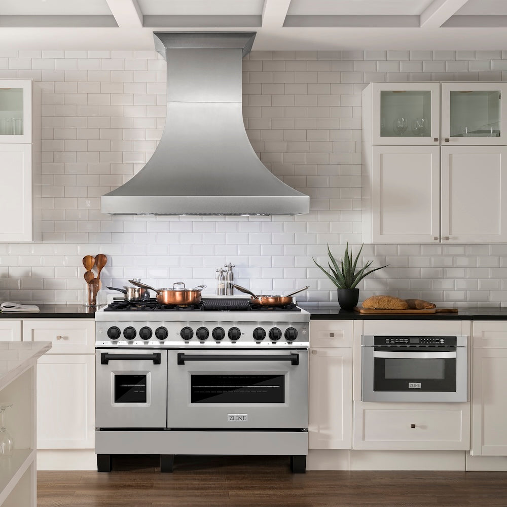 ZLINE Autograph Edition 48 in. 6.0 cu. ft. Legacy Dual Fuel Range with 7 Burner Gas Cooktop and 2 Electric Ovens in Stainless Steel and Matte Black Accents, Open Box-Good Condition