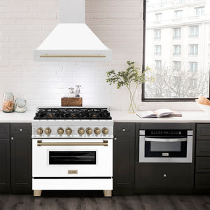 ZLINE Autograph Edition 36 in. Satin Stainless Steel Wall Mount Range Hood with White Matte Shell and Accent Handle (8654SNZ-WM36)