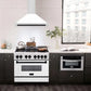 ZLINE Autograph Edition 36 in. Stainless Steel Range Hood with White Matte Shell and Accents (KB4STZ-WM36) in modern luxury apartment kitchen above matching range.