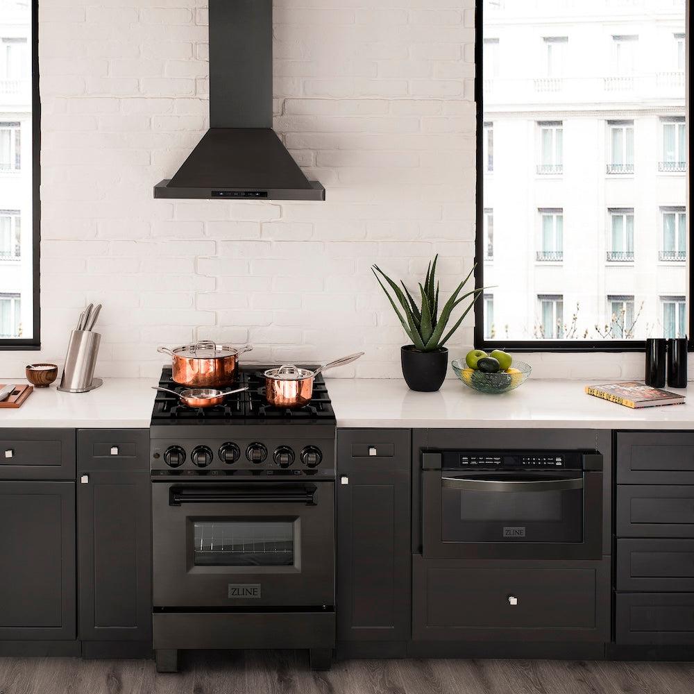 ZLINE 24 in. 2.8 cu. ft. Range with Gas Stove and Gas Oven in Black Stainless Steel with Brass Burners (RGB-24) 