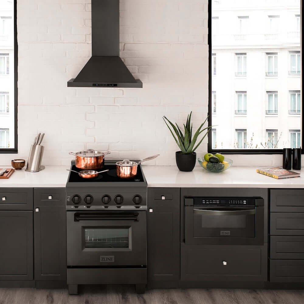 ZLINE 24 in. 2.8 cu. ft. Legacy Induction Range with 4 Element Cooktop and Electric Oven in Black Stainless Steel, Open Box-Good Condition