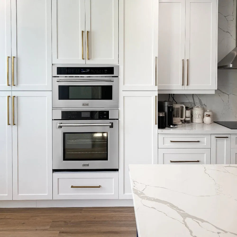 Wall oven in a white kitchen