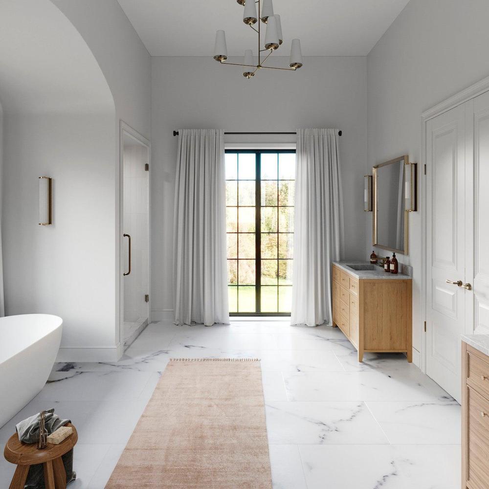 ZLINE Crystal Bay Bath Faucet (CBY-BF) Polished Gold lifestyle, in a luxury bathroom.