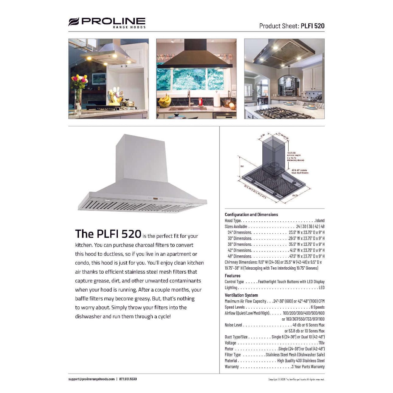 Proline Island Mount Ducted Range Hood in Stainless Steel (PLFI 520)