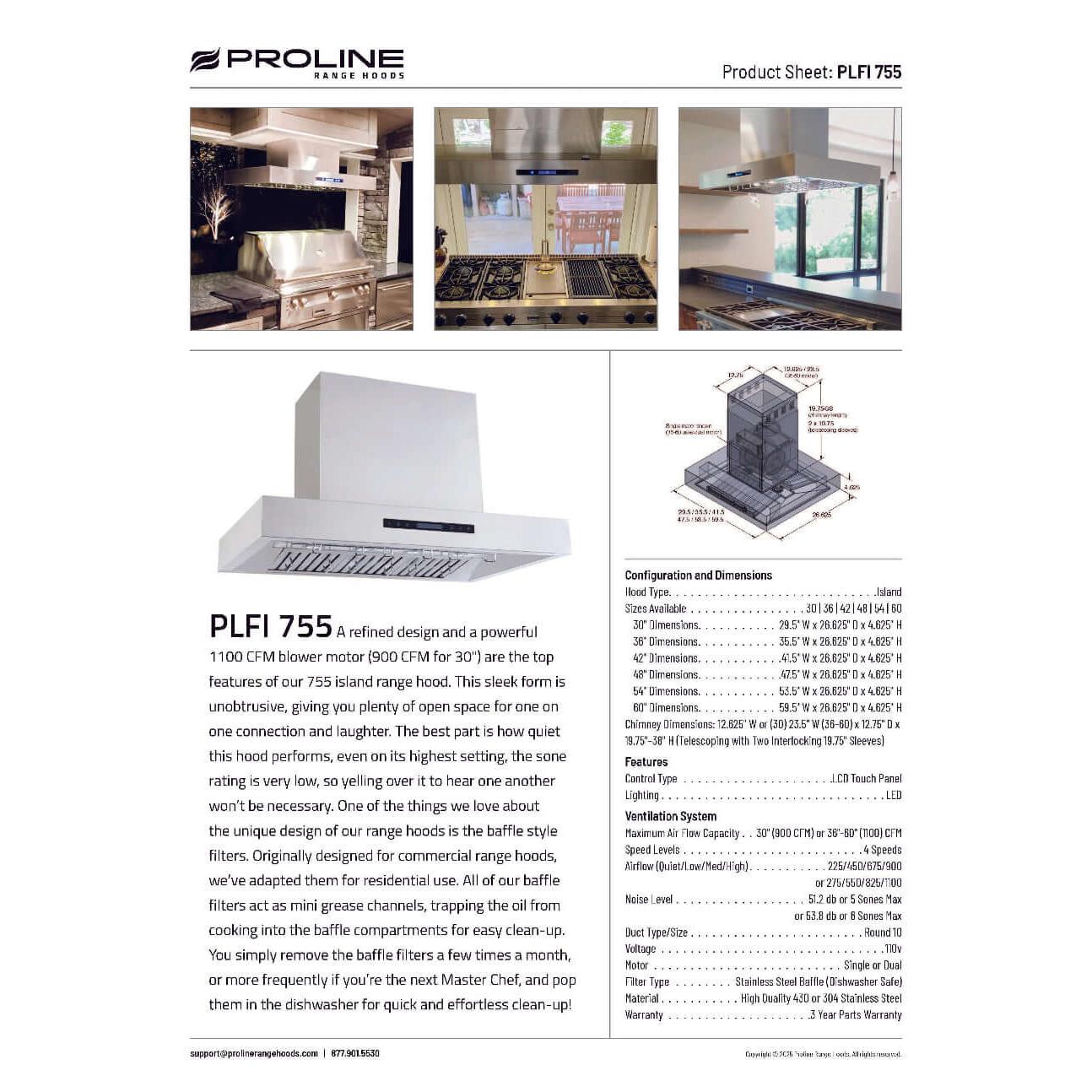 Proline Island Mount Ducted Range Hood in Stainless Steel (PLFI