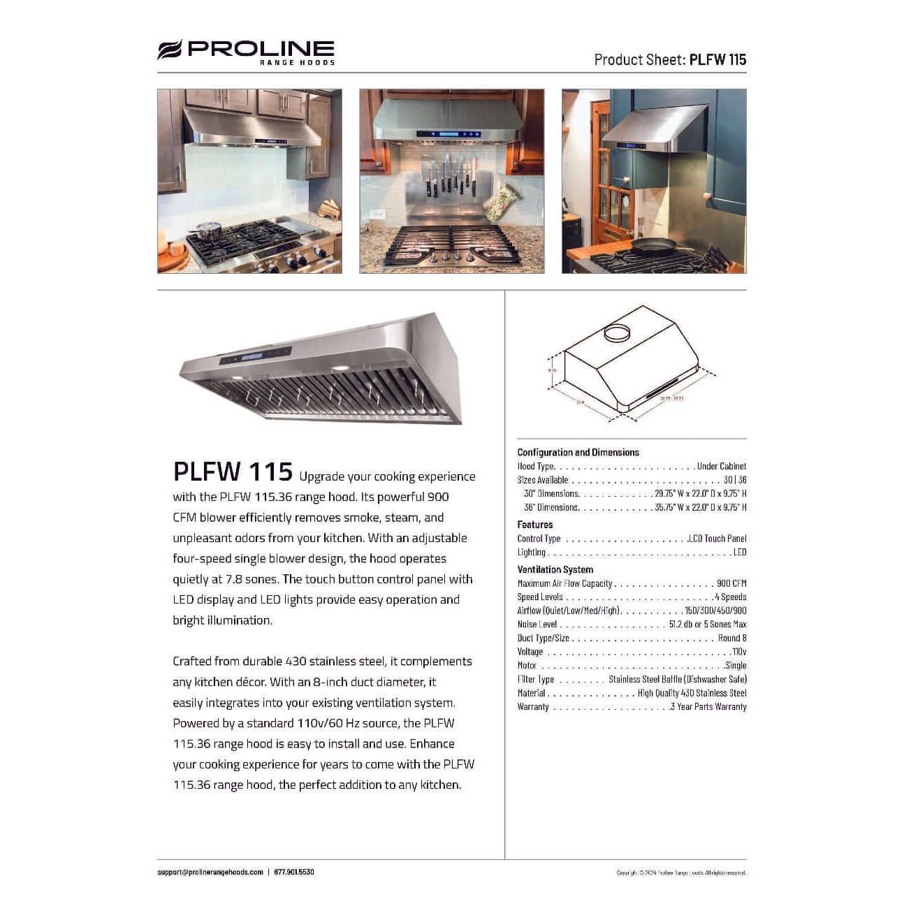 Proline Under Cabinet Range Hood in Stainless Steel (PLFW 115)
