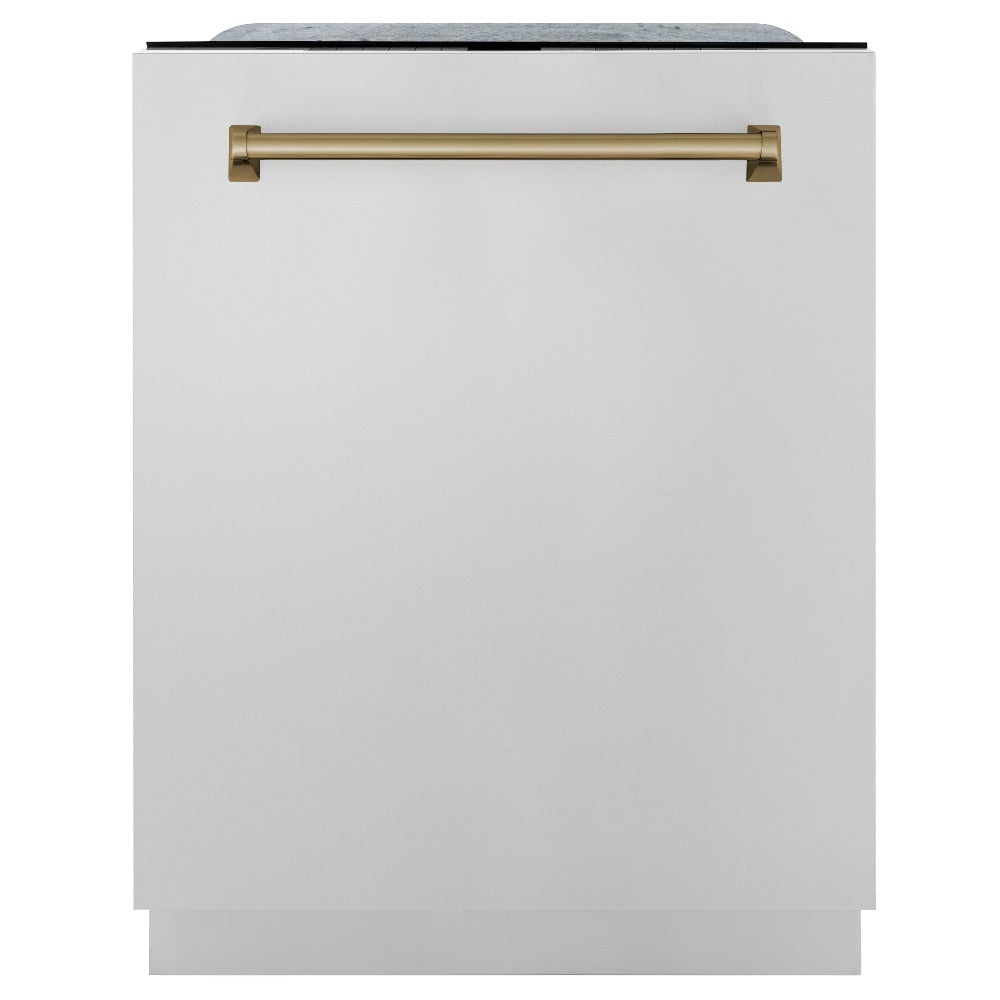 ZLINE Autograph Edition 48 In. Kitchen Package with Stainless Steel Dual Fuel Range, Range Hood and Dishwasher with Champagne Bronze Accents (3AKP-RARHDWM48-CB)