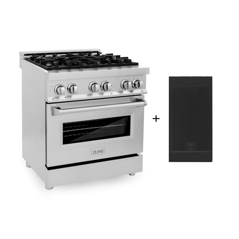 ZLINE 30 in. 4.0 cu. ft. Legacy Dual Fuel Range with 4 Burner Gas Cooktop and Electric Convection Oven in Stainless Steel with Griddle (RA-GR-30)