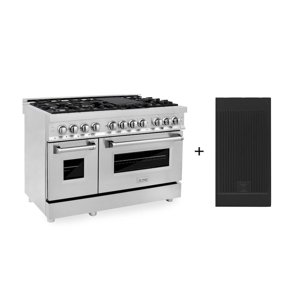 ZLINE 48 in. 6.0 cu. ft. Legacy Dual Fuel Range with 7 Burner Gas Cooktop and 2 Electric Ovens in Stainless Steel with Reversible Griddle (RA-GR-48)