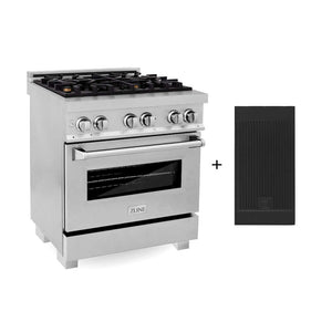ZLINE 30 in. 4.0 cu. ft. Legacy Dual Fuel Range with Gas Cooktop and Electric Convection Oven in Satin Stainless Steel with 4 Brass Burners and Griddle (RAS-SN-BR-GR-30) main image.