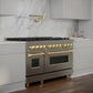 ZLINE Autograph Edition 48 in. 6.0 cu. ft. Legacy Dual Fuel Range with 7 Burner Gas Cooktop and 2 Electric Ovens in Stainless Steel and Polished Gold Accents, Open Box-Good Condition