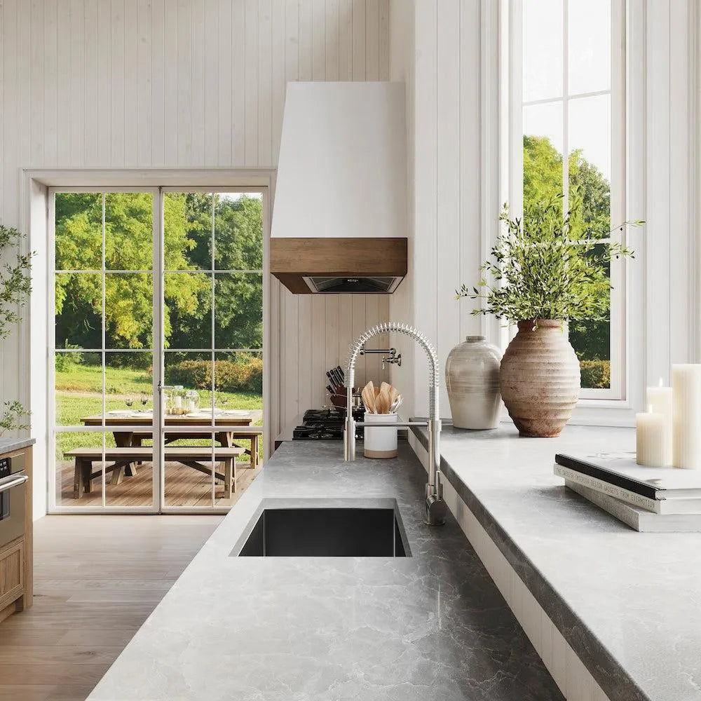 ZLINE Sierra Kitchen Faucet (SRA-KF) Chrome in a luxury kitchen.