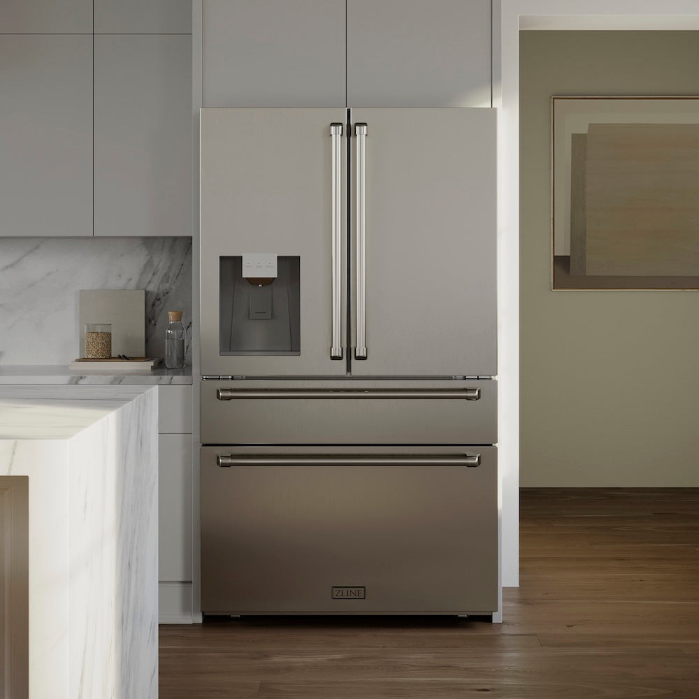 ZLINE 36 in. 21.6 cu. ft. Counter-Depth French Door Refrigerator with Water and Ice Dispenser in Fingerprint-Resistant Stainless Steel, Open Box-Good Condition