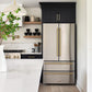 Designer kitchen with a ZLINE Autograph Edition 36 in. 22.5 cu. ft. Counter-Depth French Door Refrigerator with Ice Maker in Fingerprint-Resistant Stainless Steel with Polished Gold Traditional Handles (RFMZ-36-G)