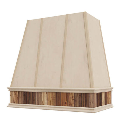 Hoodsly Tapered Wall Mount Wooden Range Hood with Reclaimed Wood Band and Size and Color Options