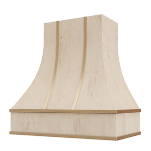 Hoodsly Curved Wall Mount Wooden Range Hood with Brass Strapping and Size and Color Options main image.