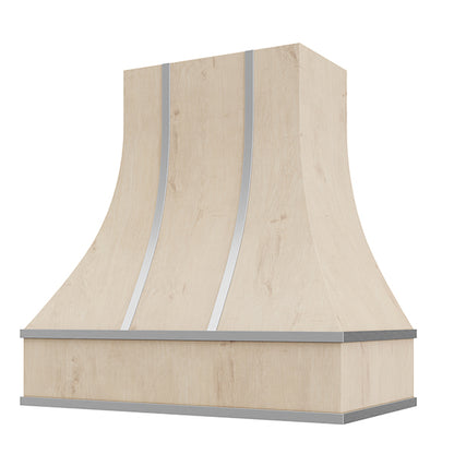 Hoodsly Curved Wall Mount Wooden Range Hood with Steel Strapping and Size and Color Options