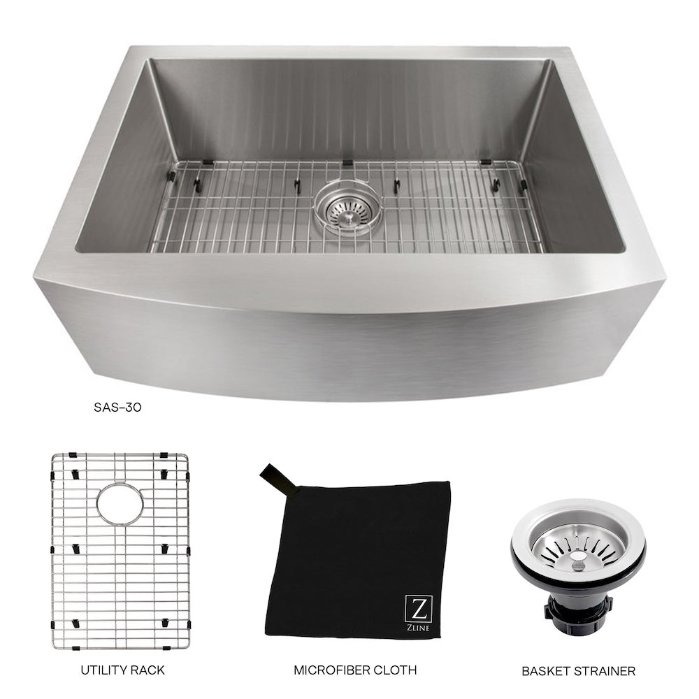 ZLINE 30 in. Zermatt Farmhouse Apron Mount Single Bowl Kitchen Sink with Bottom Grid and Color Options (SAS-30)