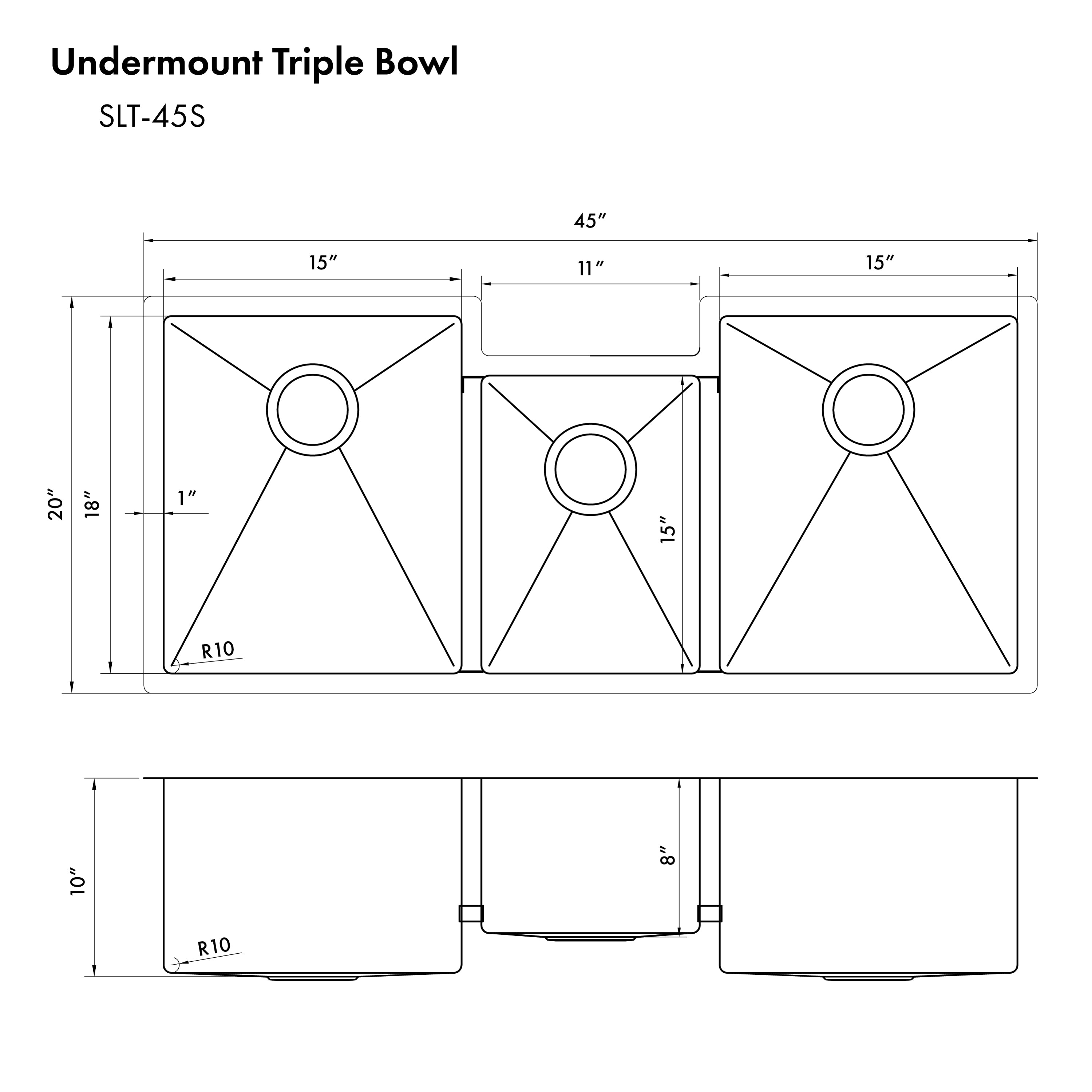 ZLINE 45 in. Breckenridge Undermount Triple Bowl Kitchen Sink (SLT-45)