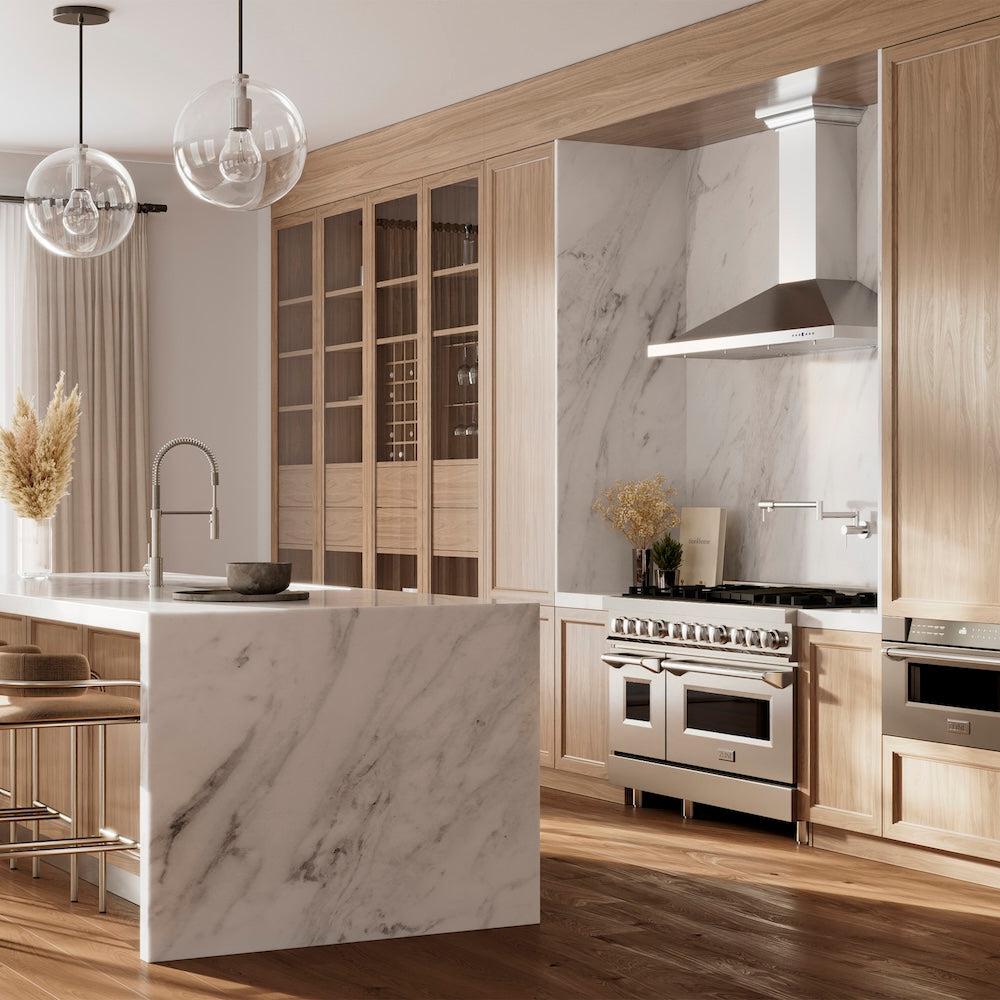 ZLINE Sierra Kitchen Faucet (SRA-KF) Chrome in a luxury kitchen.
