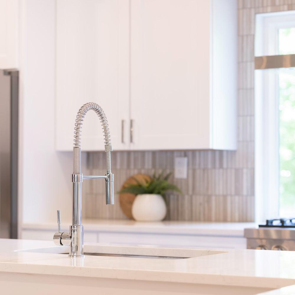 ZLINE Sierra Kitchen Faucet (SRA-KF) Chrome in a luxury kitchen.