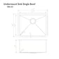 ZLINE 23 in. Meribel Undermount Single Bowl Kitchen Sink with Bottom Grid (SRS-23) dimensional diagram with measurements.