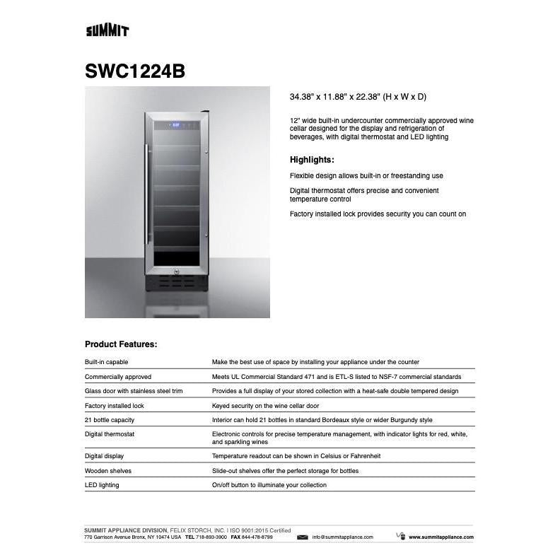 SUMMIT 12 in. Built-In Wine Cellar (SWC1224B) 