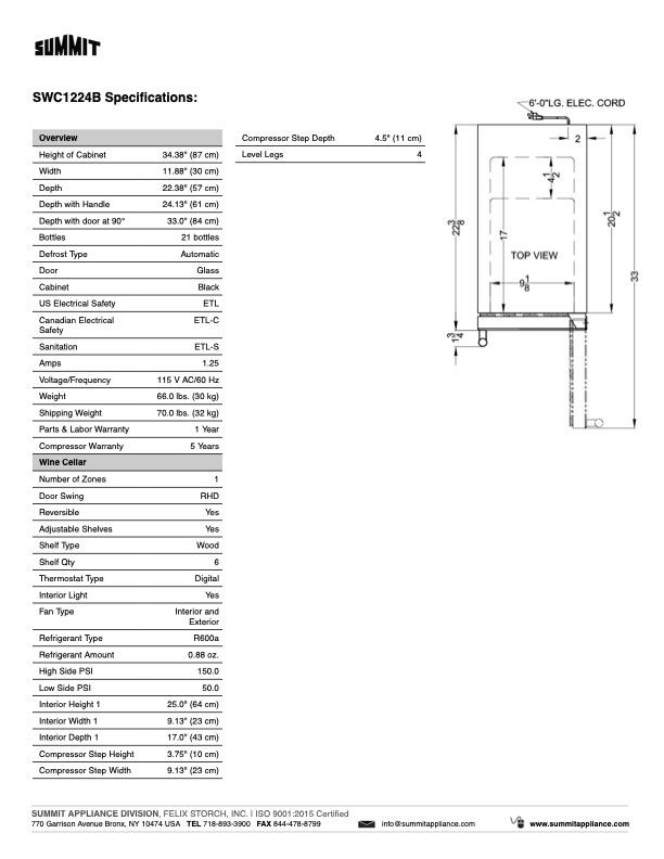 SUMMIT 12 in. Built-In Wine Cellar (SWC1224B) 