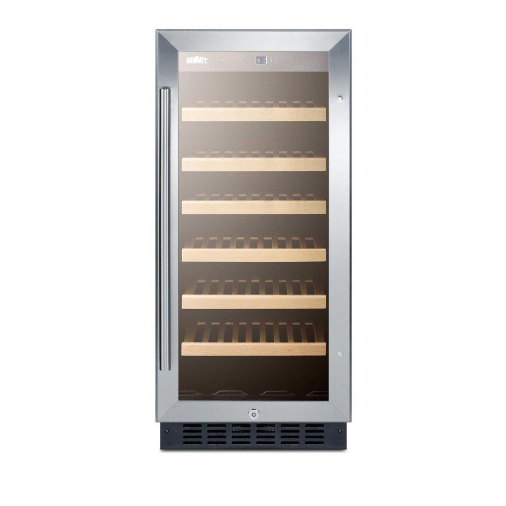 SUMMIT 15 in. Built-In 33-Bottle Wine Cellar (SWC1535B) front, closed.