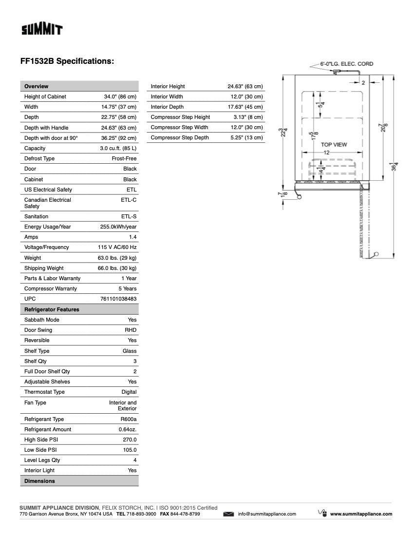 SUMMIT 15 in. Built-In All-Refrigerator (FF1532B) 