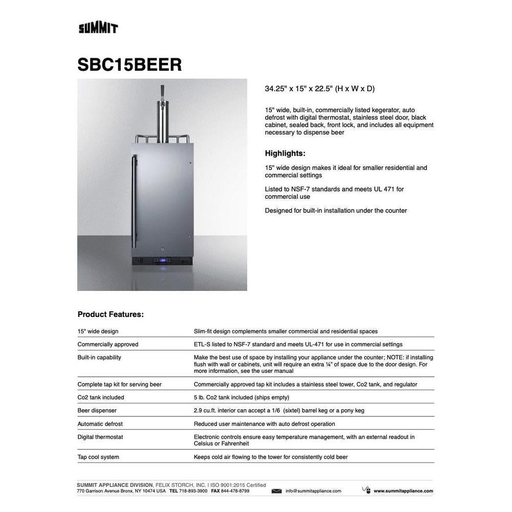 SUMMIT 15 in. Built-In Kegerator (SBC15BEER) 