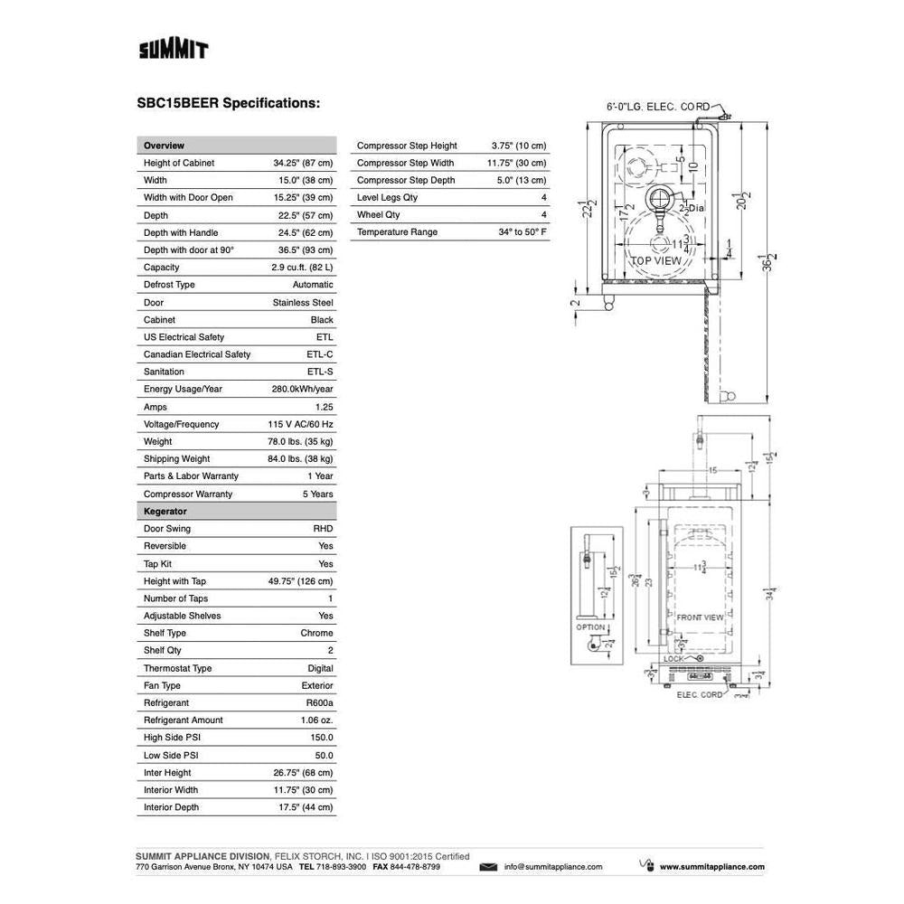 SUMMIT 15 in. Built-In Kegerator (SBC15BEER) 