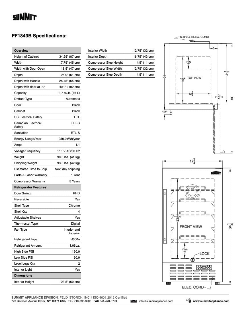 SUMMIT 18 in. Built-In All-Refrigerator (FF1843B) 