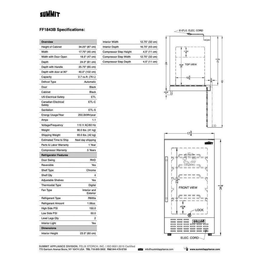 SUMMIT 18 in. Built-In All-Refrigerator (FF1843B) 