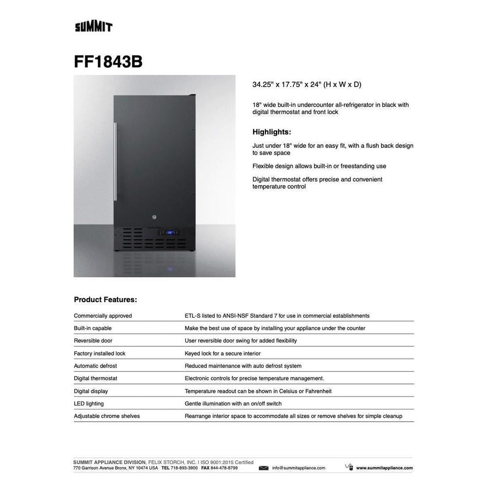 SUMMIT 18 in. Built-In All-Refrigerator (FF1843B) 