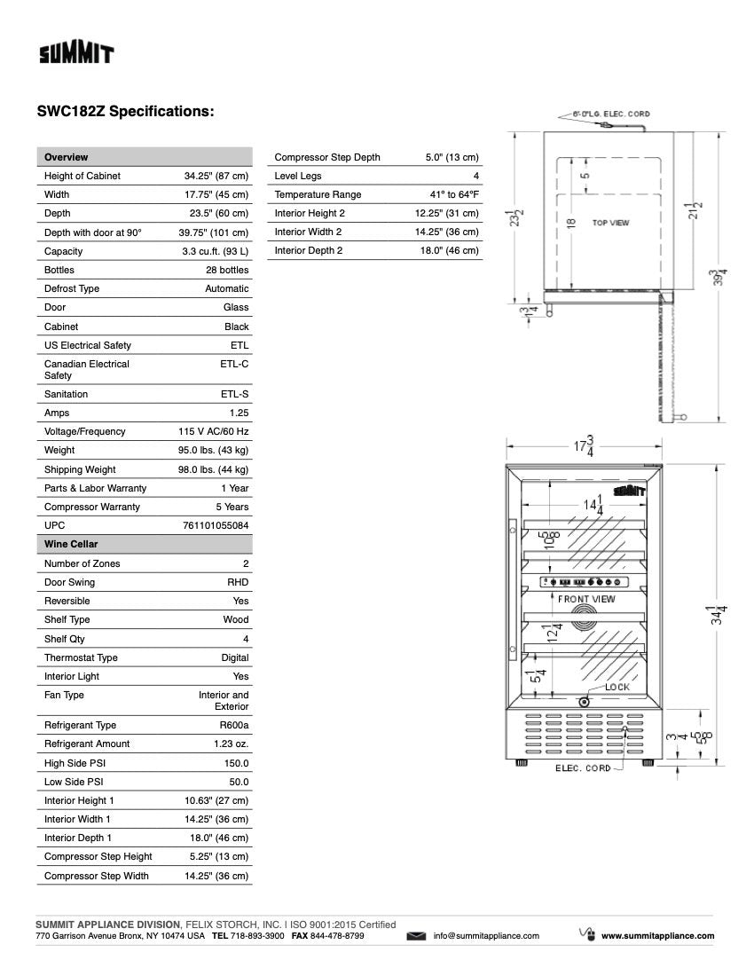 SUMMIT 18 in. Built-In Wine Cellar (SWC182Z) 