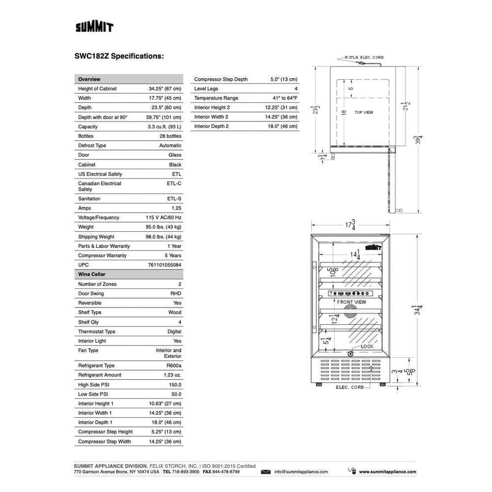 SUMMIT 18 in. Built-In Wine Cellar (SWC182Z) 
