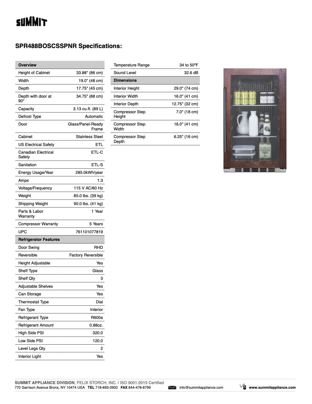 SUMMIT 19 in. Shallow Depth Indoor/Outdoor Beverage Cooler (SPR488BO) 