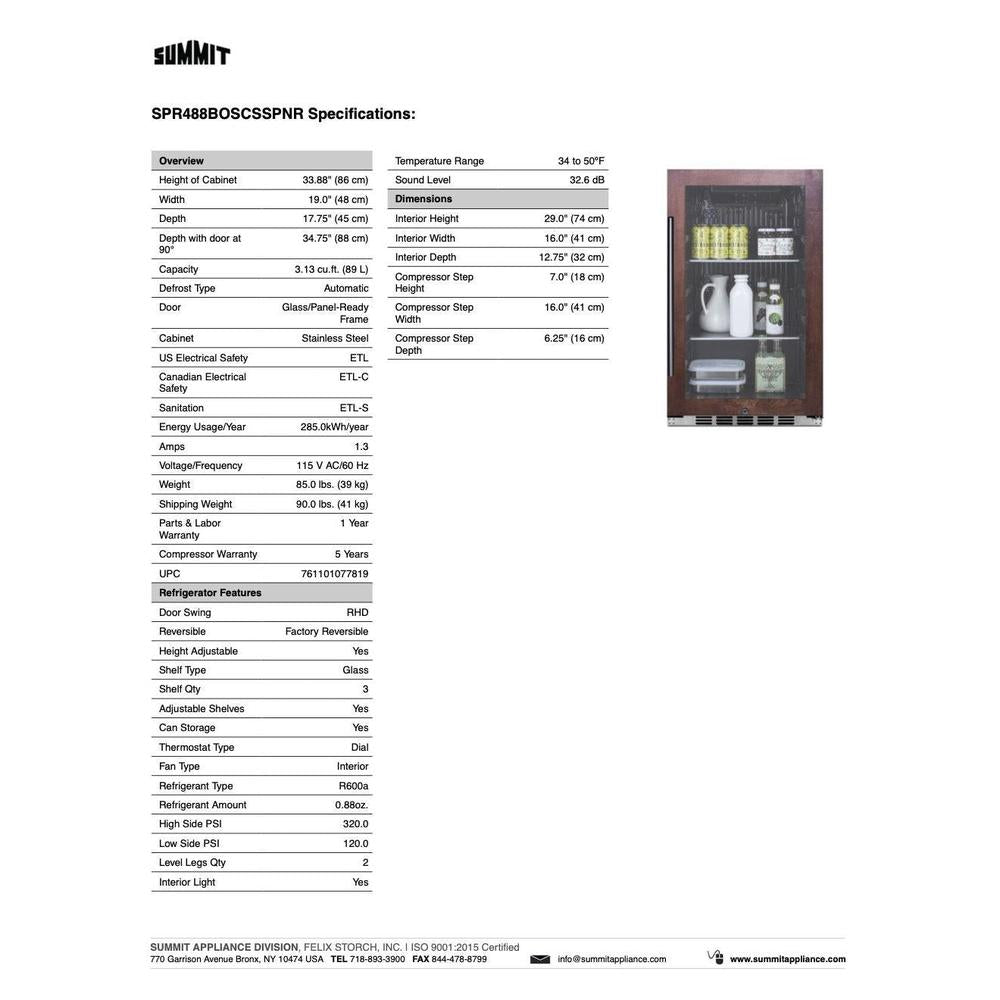 SUMMIT 19 in. Shallow Depth Indoor/Outdoor Beverage Cooler (SPR488BO) 