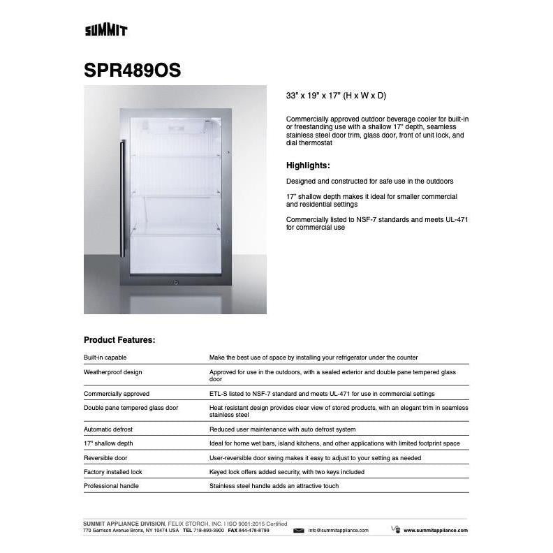 SUMMIT 19 in. Shallow Depth Indoor/Outdoor Beverage Cooler (SPR489OS) 