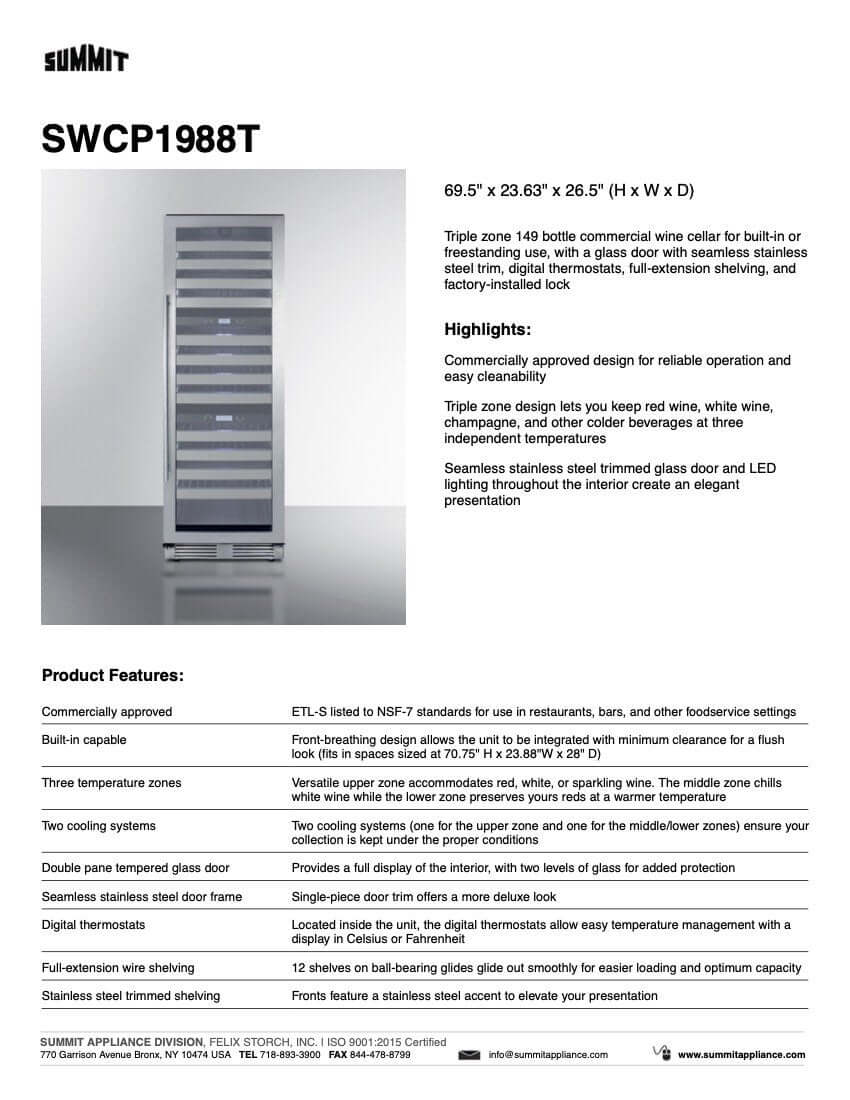 SUMMIT 24 in. 149-Bottle Triple Zone Wine Cellar (SWCP1988T) 