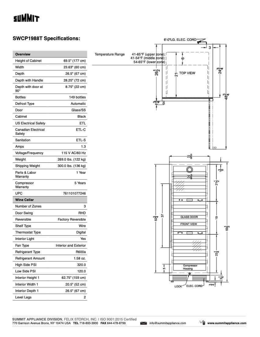 SUMMIT 24 in. 149-Bottle Triple Zone Wine Cellar (SWCP1988T) 