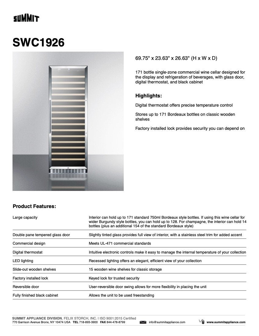 SUMMIT 24 in. 171-Bottle Wine Cellar (SWC1926) 