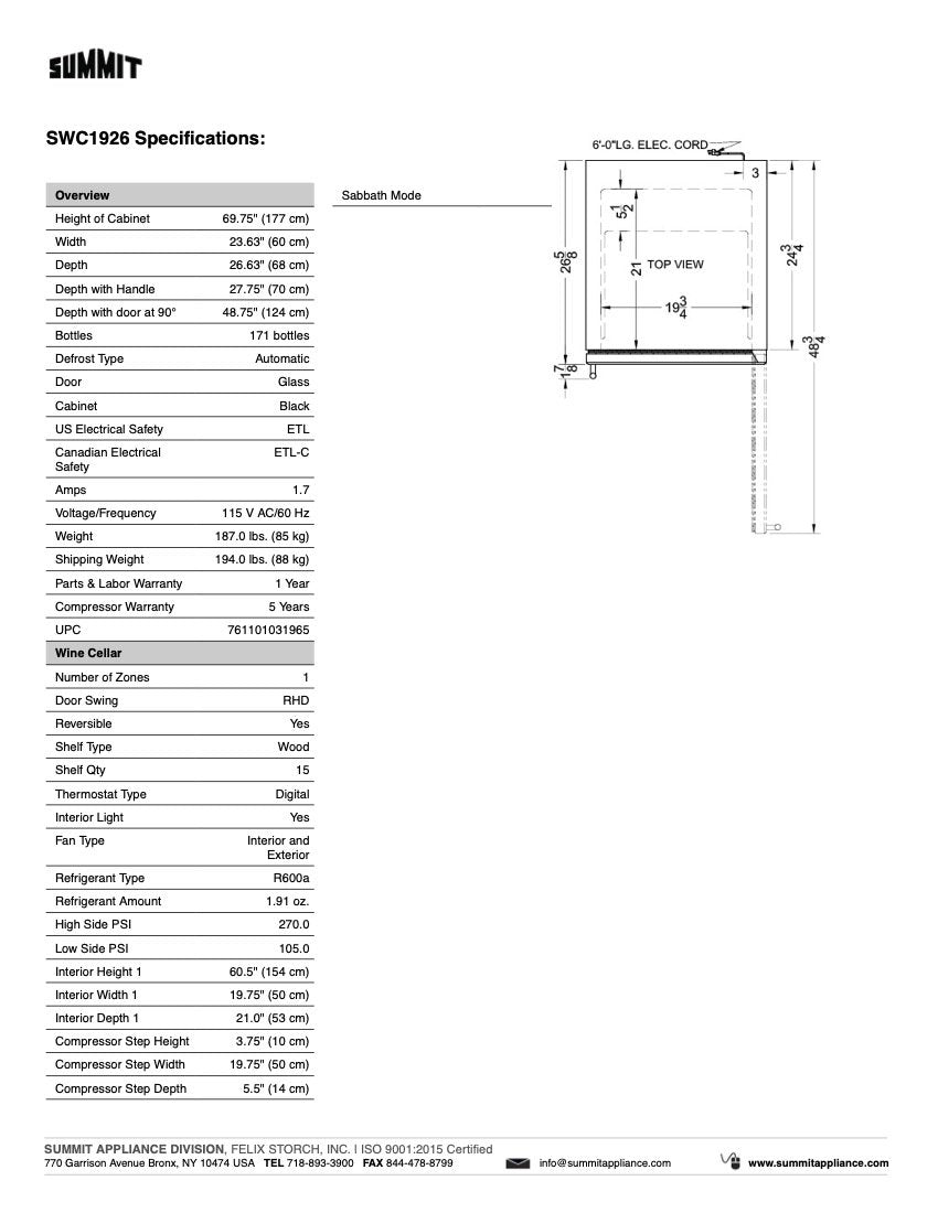 SUMMIT 24 in. 171-Bottle Wine Cellar (SWC1926) 