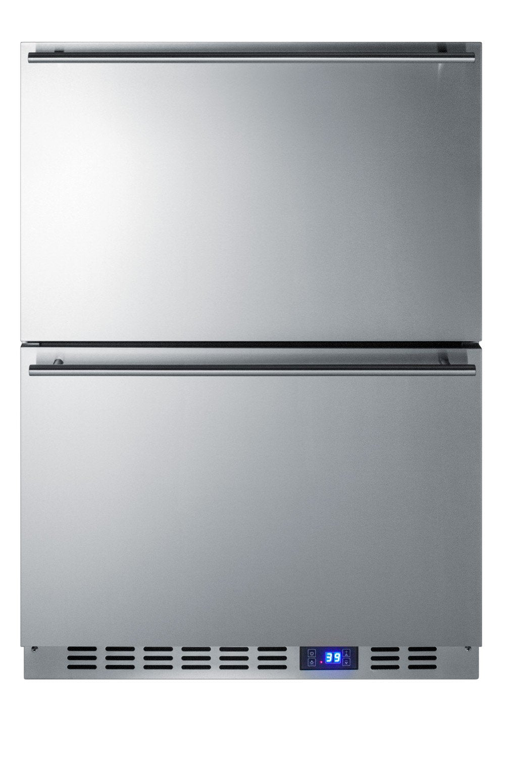 SUMMIT 24 in. 2-Drawer All-Refrigerator in Stainless Steel (SPR627OS2D) front, closed.